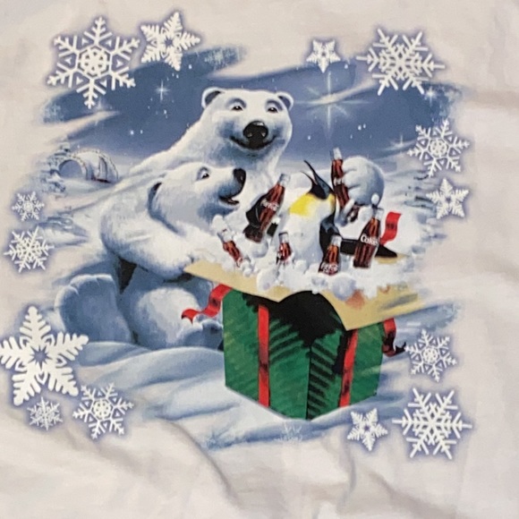VTG double sided Coca-Cola Polar Bear Holiday long sleeve T-shirt. Size L - Picture 1 of 9